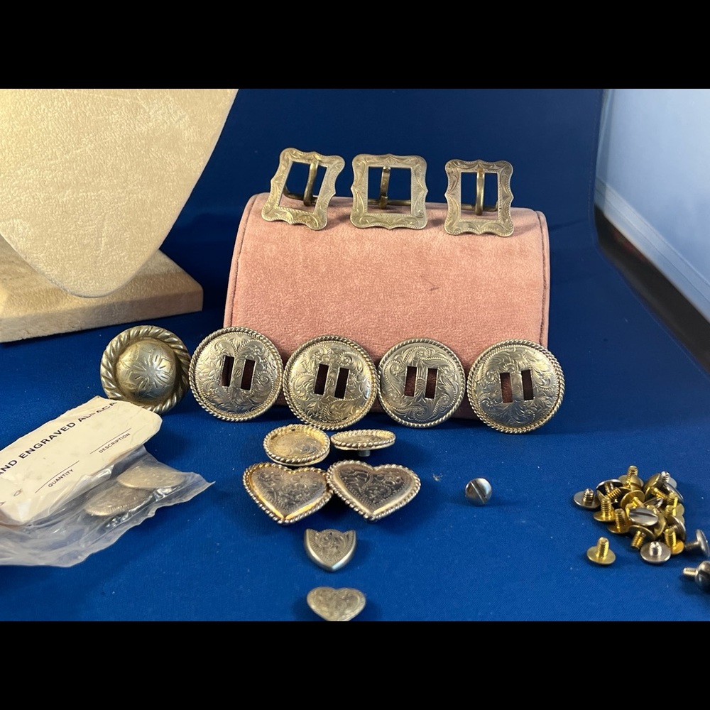 Mixed lot of Sterling and Alpacha belt or tack trim.